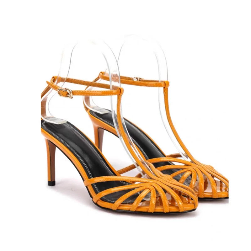 Elegant Narrow Band T-Strap High Heel Sandals for Women