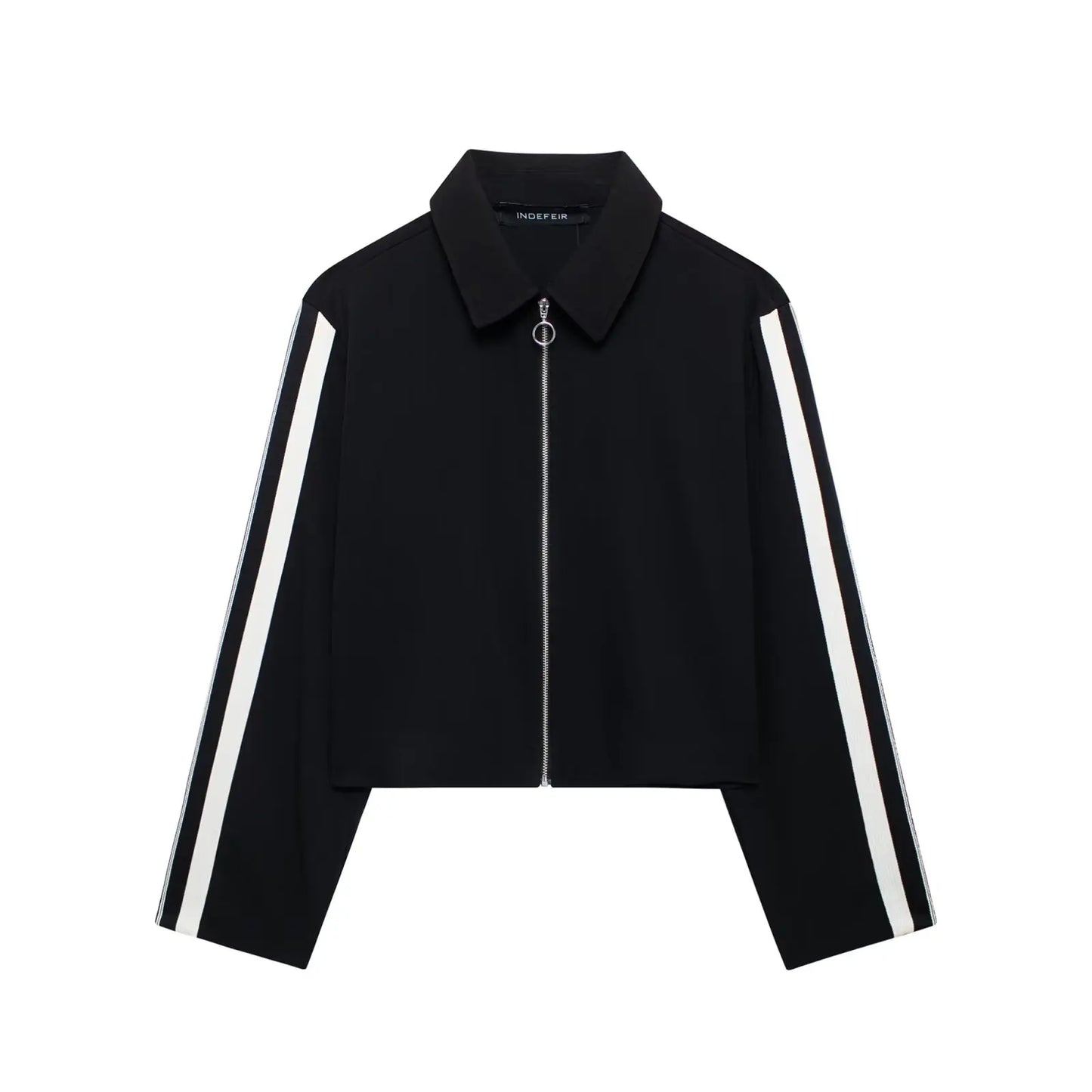 Lapel Long Sleeve Zipper Sports Jacket Two Piece Wide Leg Pants Set for Women