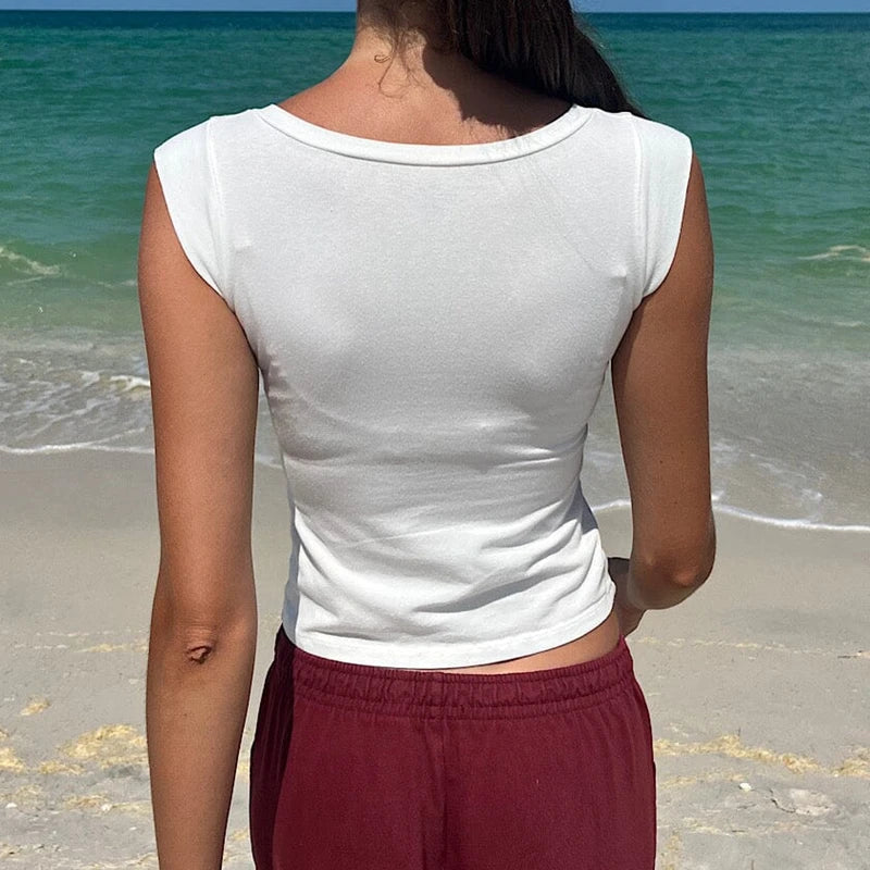 Rib Knit Solid Color Summer Slim Tank Top for Women