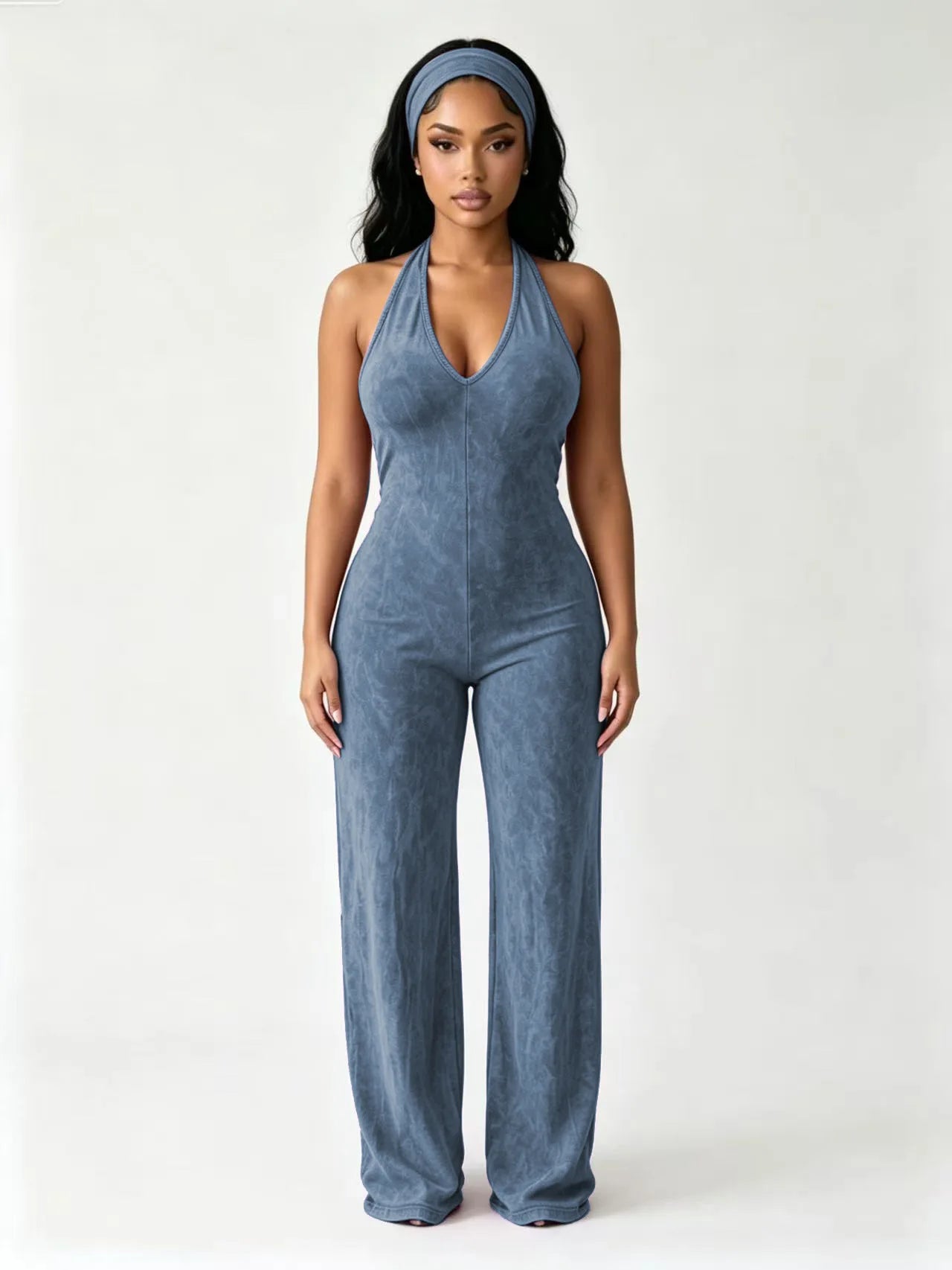 Solid Color Off Shoulder Halter Jumpsuit for Women