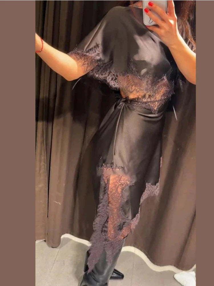 Womens Lace Dress With Cut Out Waist And Flutter Sleeves + Slim Fit + Evening Party Style