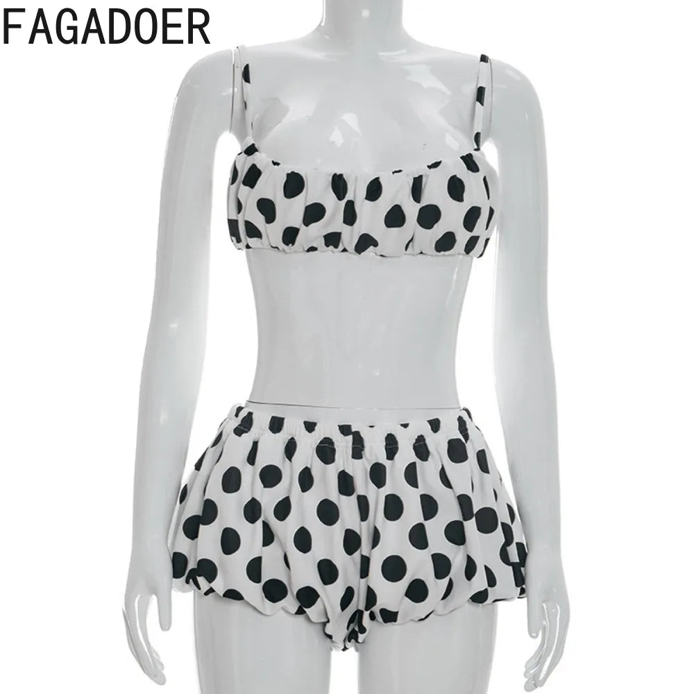 Polka Dot Spaghetti Strap Crop Top and Shorts Two Piece Set for Women