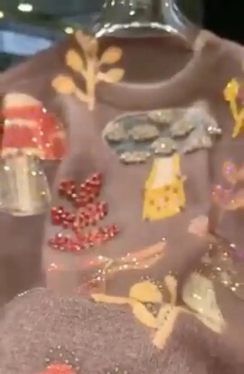 Autumn Winter 2025 Crystal Diamonds Stitch Thick Warm Sweater for Women's Trend Knit Top Outwears Knitwear Pullover pulls femme