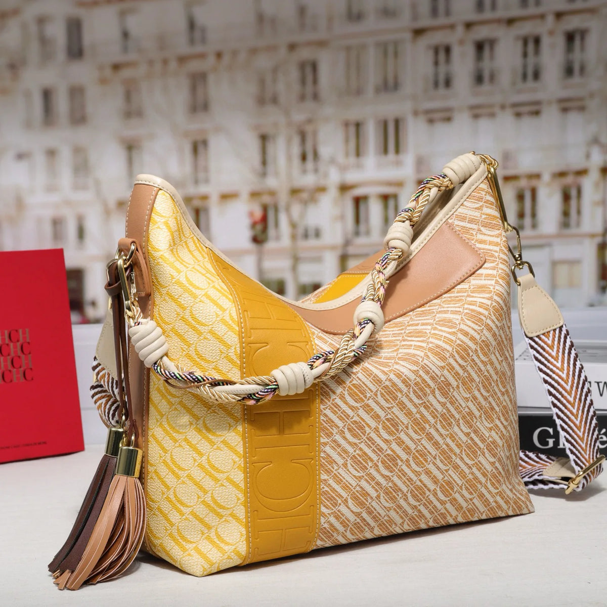 Textured Letter Print Tote And Crossbody Bag for Women