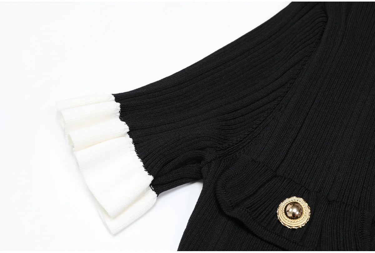 High-end Fashion Cropped Knit Dress New Autumn 2026 Women Short Sleeve High-waisted Belted Slim-fit Elegant Short Dresses
