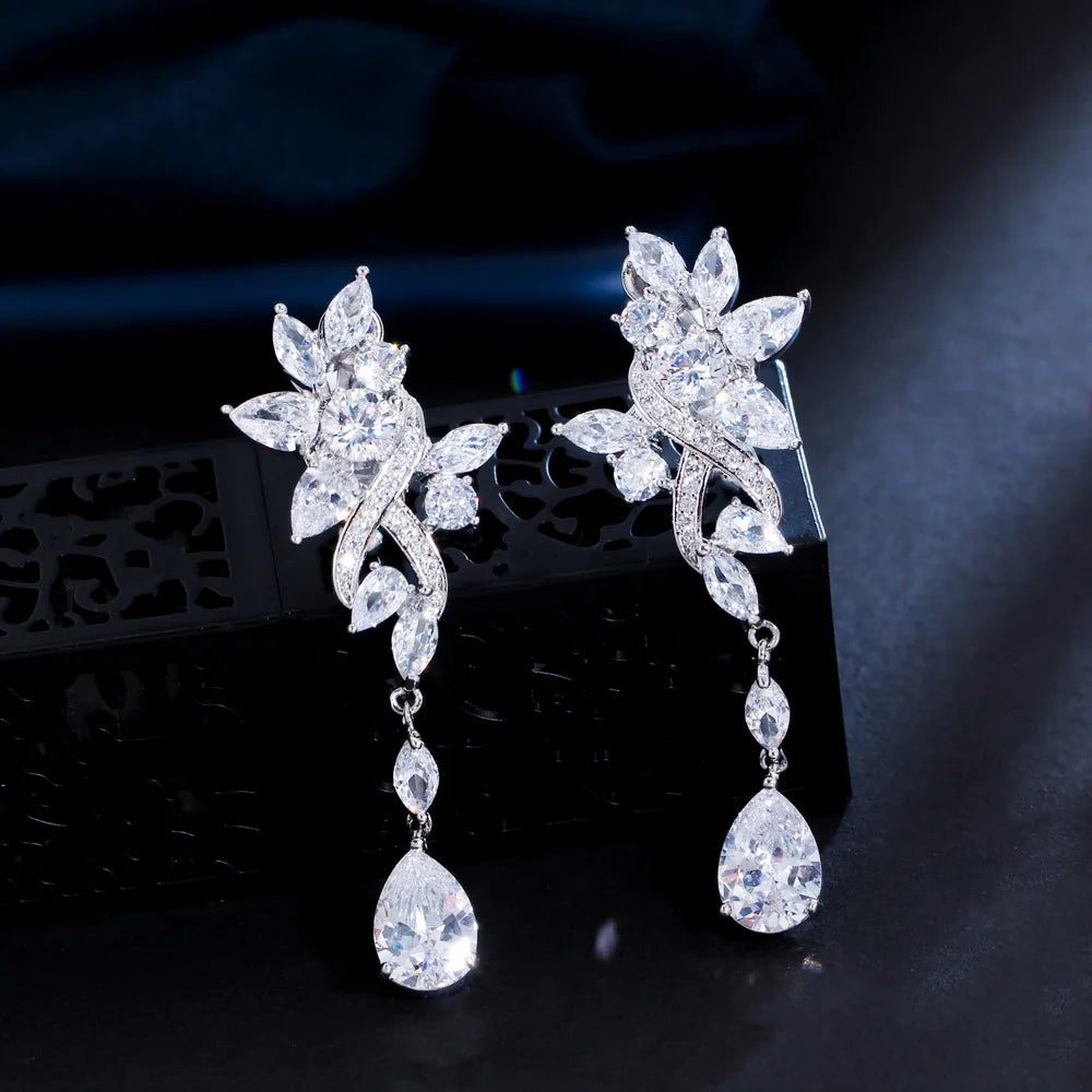 Flower Cubic Zirconia Clip-On Earrings