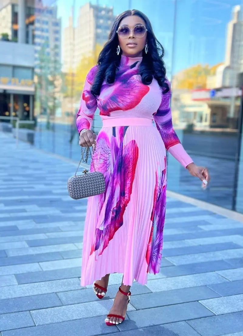 Elegant Pleated Traditional Dashiki Maxi Dress for Women