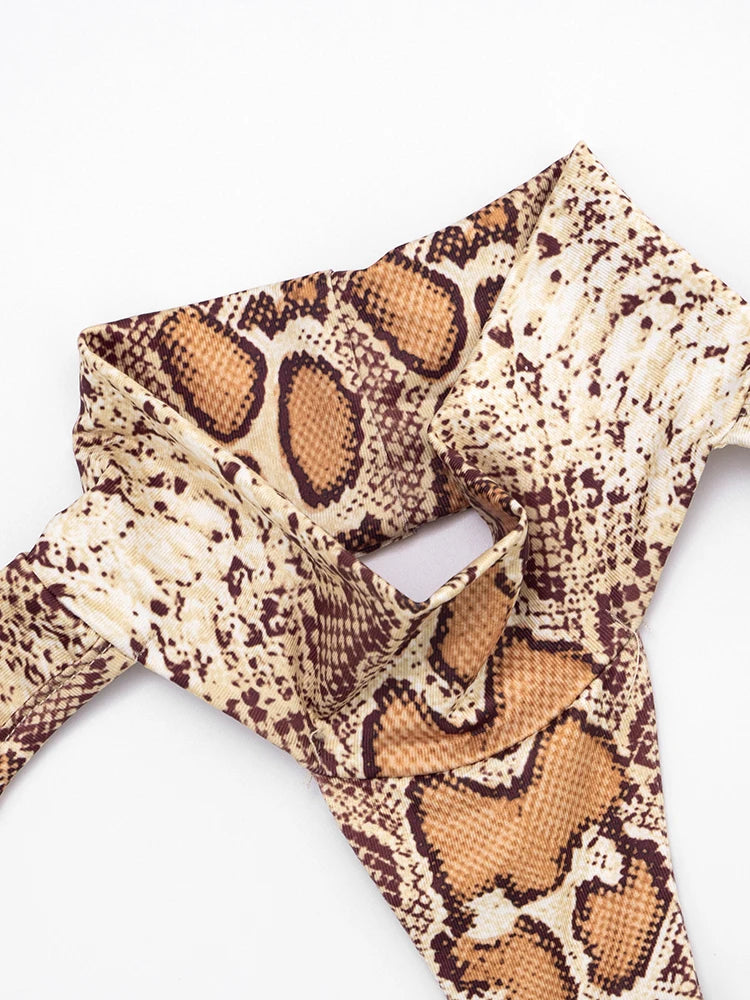 Snake Print Backless Crop Top and Leggings Two-Piece Set for Women