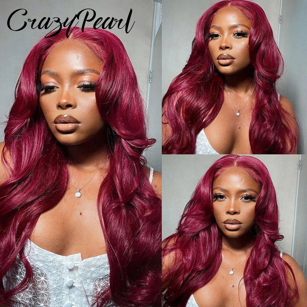 Burgundy Body Wave Lace Front Human Hair Wig for Women