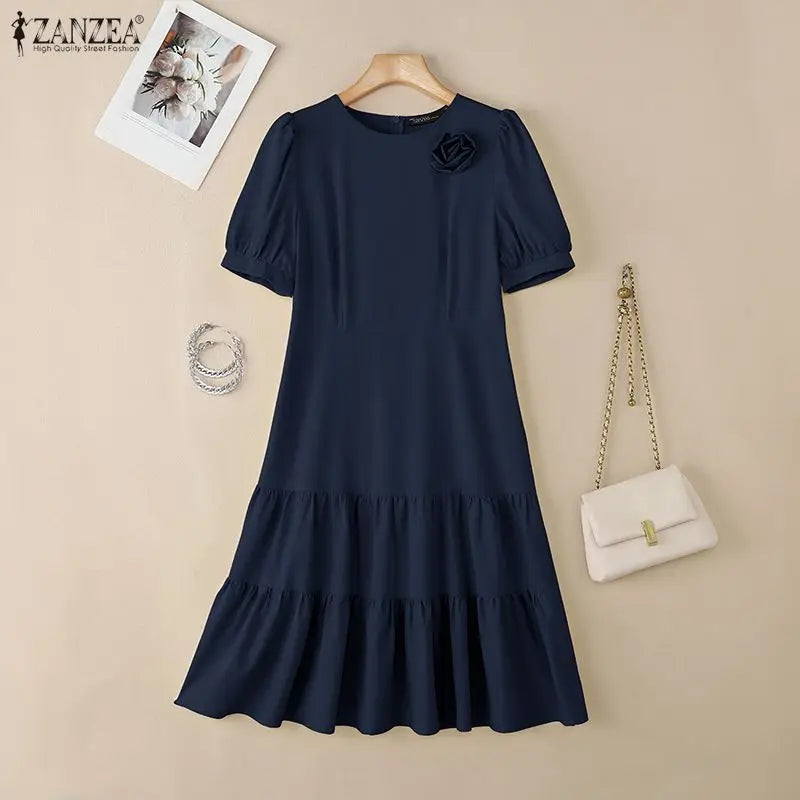 Tiered Puff Sleeve Midi Dress
