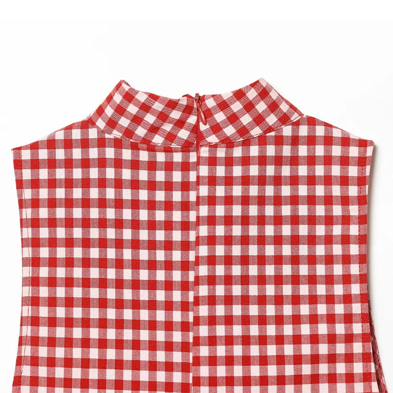 Casual Plaid Vest And Pleated Pants Set Beachwear for Women