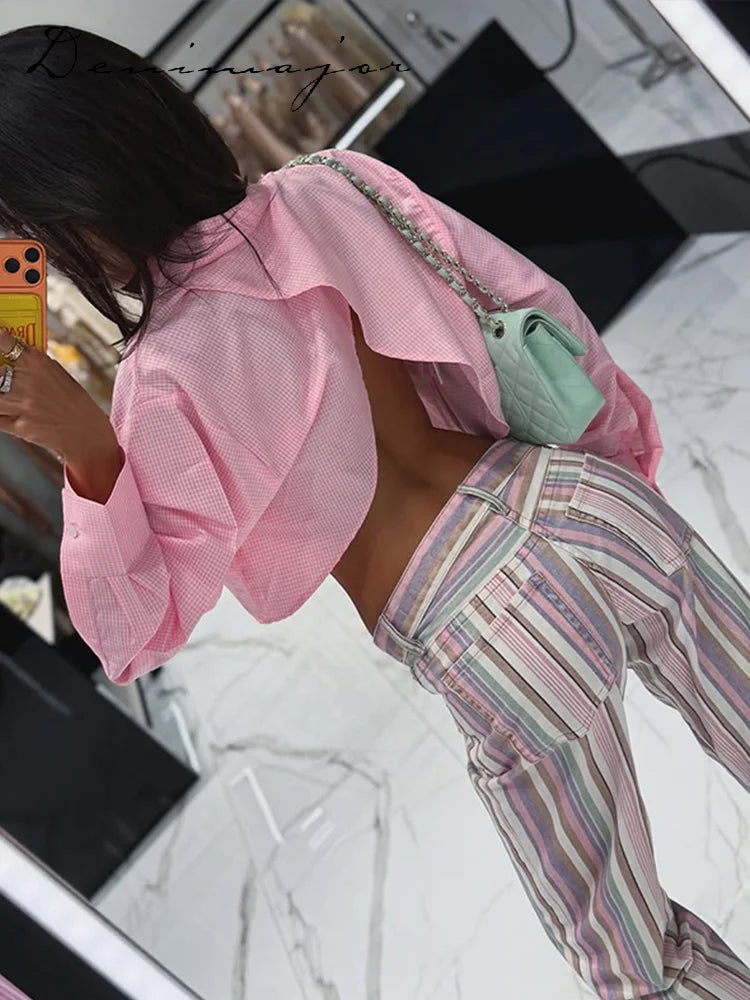 Color Block Rainbow Stripe Wide Leg Jeans for Women