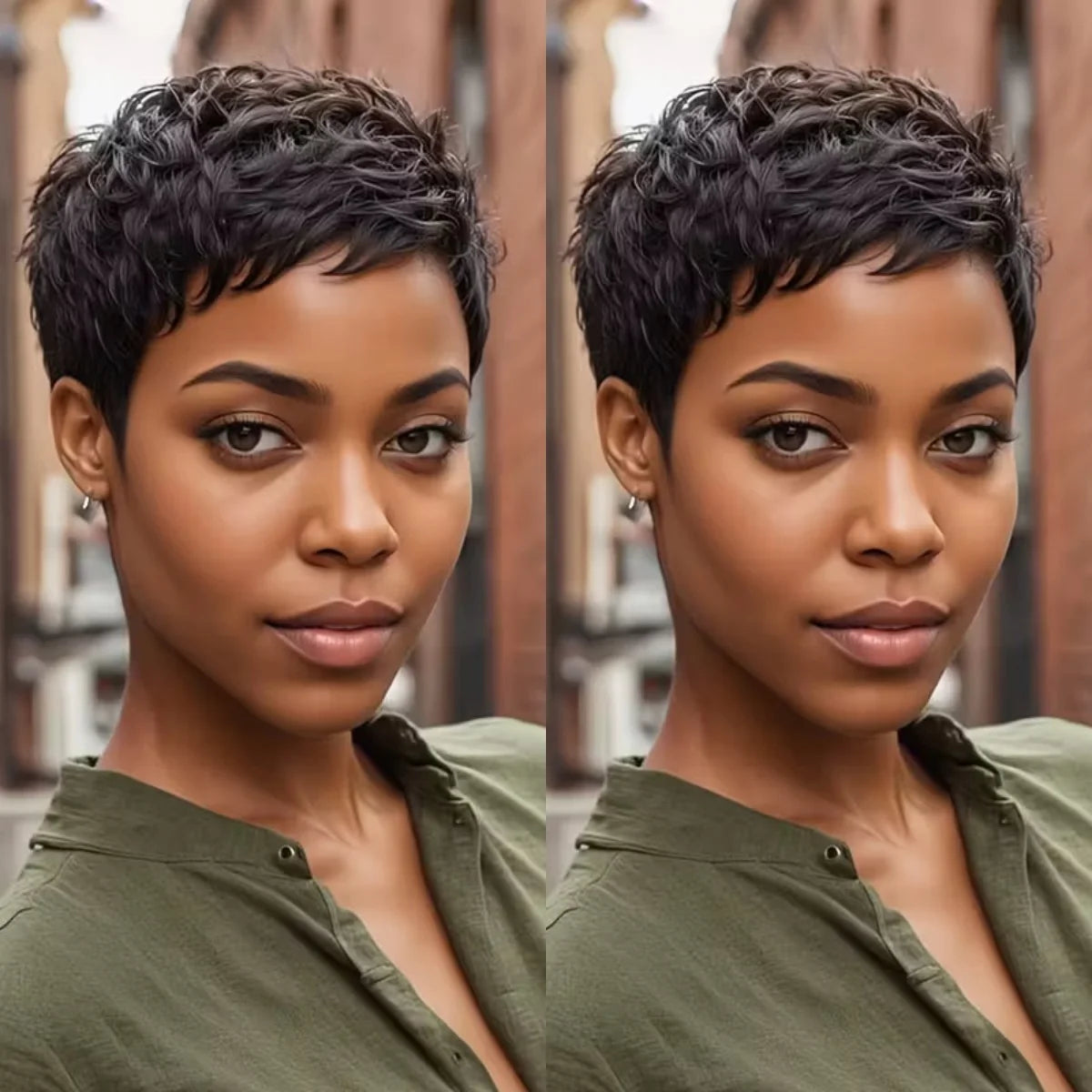 Short Pixie Cut  Human Hair Wig Full Machine-Made Remy Peruvian Hair for Everyday Natural Look Wig
