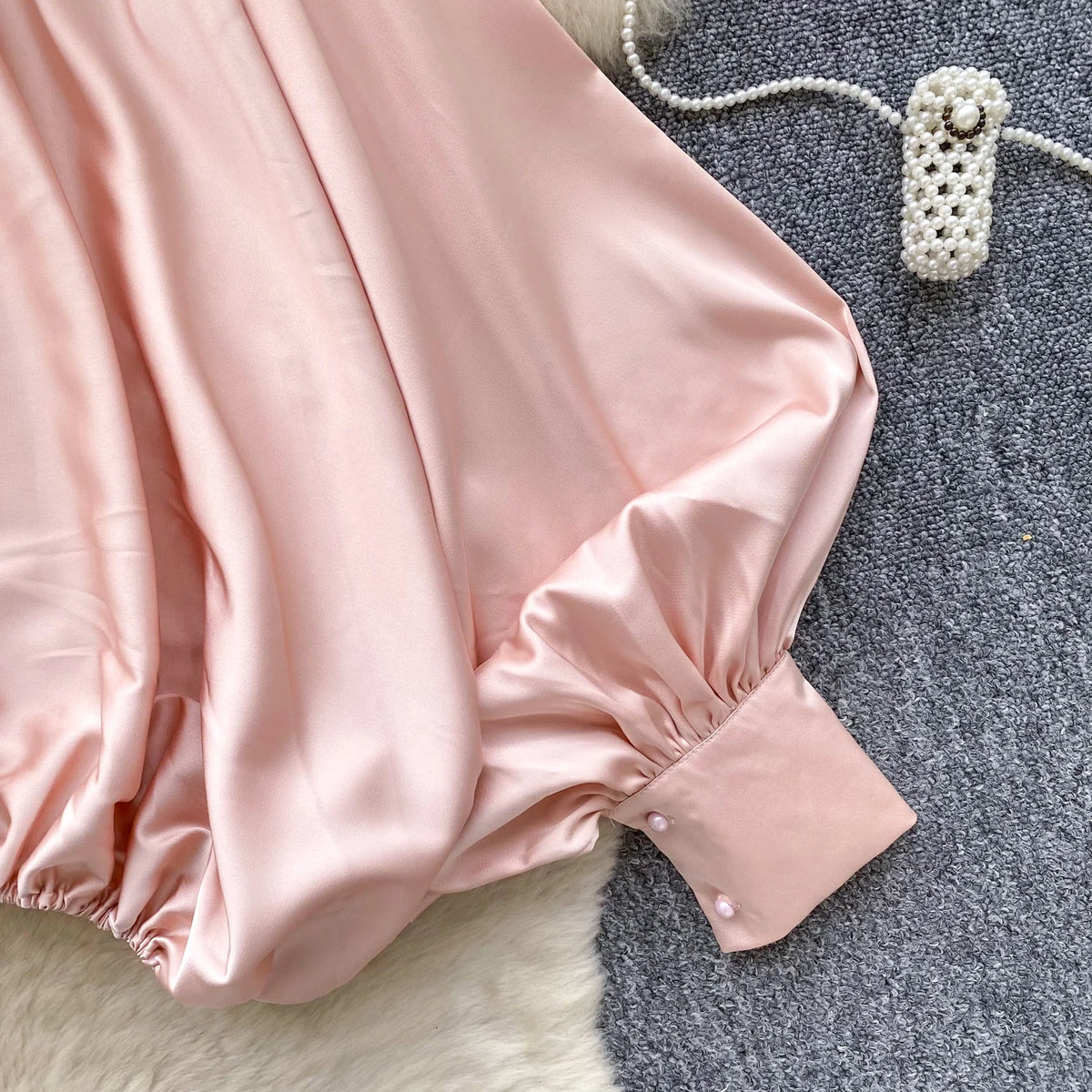 Elegant Beaded Satin Batwing Sleeve Blouse for Women