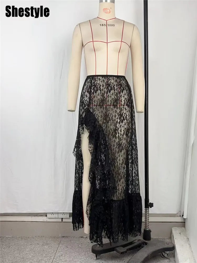 Elegant Asymmetrical Floral Lace Maxi Skirt for Women
