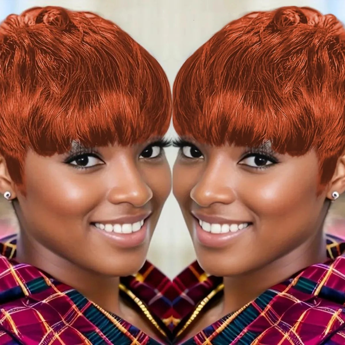 Short Layered Pixie Cut Human Hair Wig with Bangs for Women