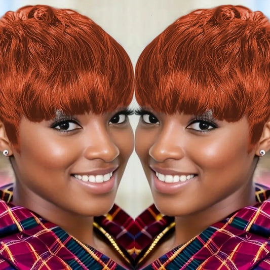 Short Layered Pixie Cut Human Hair Wig with Bangs for Women