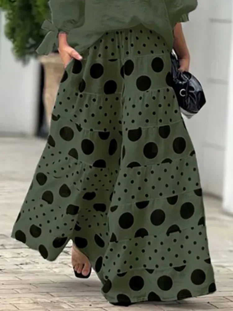 High-Waisted Retro Polka Dot Wide-Leg Pants for Women