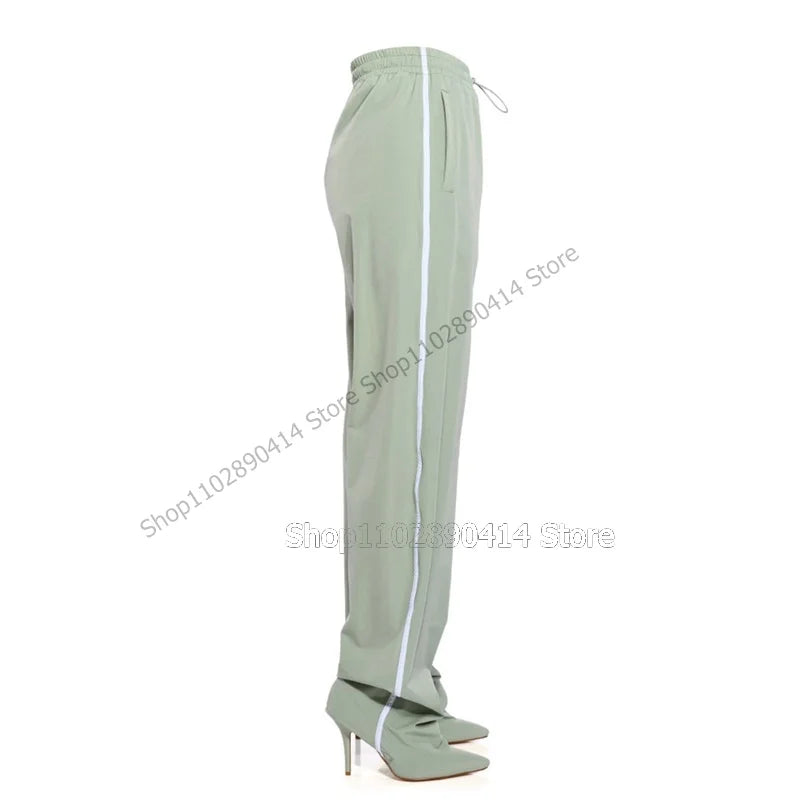 Multi Color Striped Pointed Toe High Stiletto Pant Boots For Women