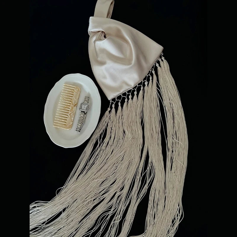 Chic Fringe Tassel Satin Waist Bag With Flowing Strap for Women
