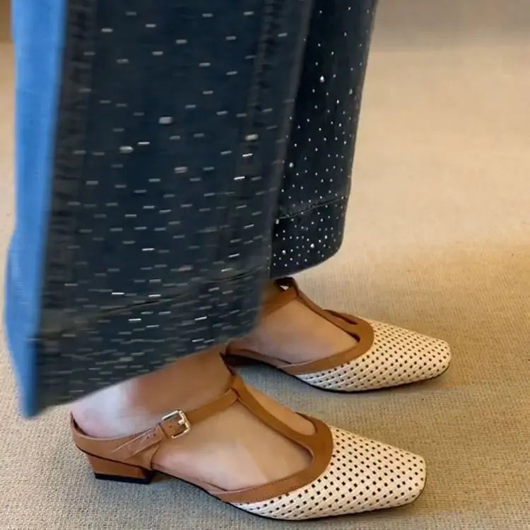 Square Toe Mid Heel Open Back Mules