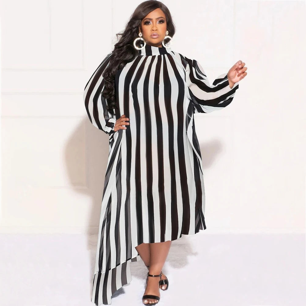 African Print Long Sleeve Asymmetrical Maxi Dress for Women