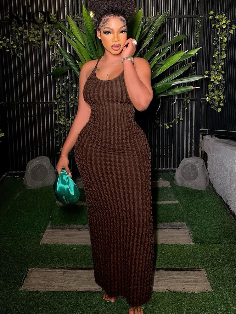 Ruched Backless Sleeveless Bodycon Maxi Dress for Women