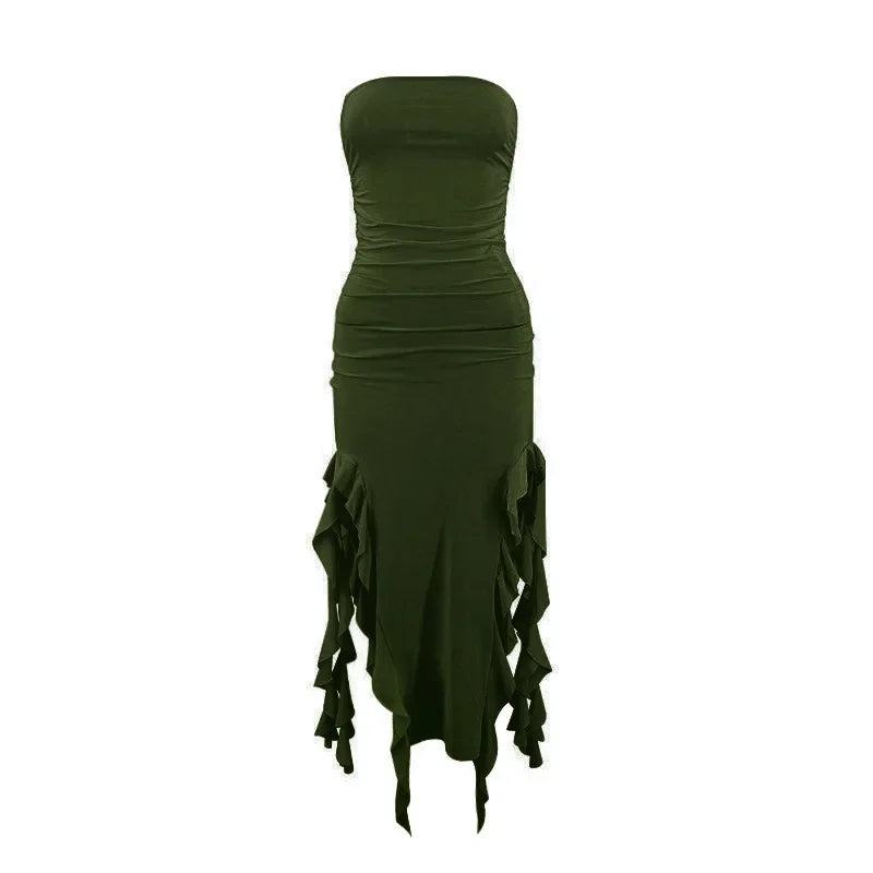 Short Dresses Womens Fashion New Sexy Spicy Girl Sleeveless Strapless Sweet Split Asymmetric Casual Party Long Dress 2025 Summer