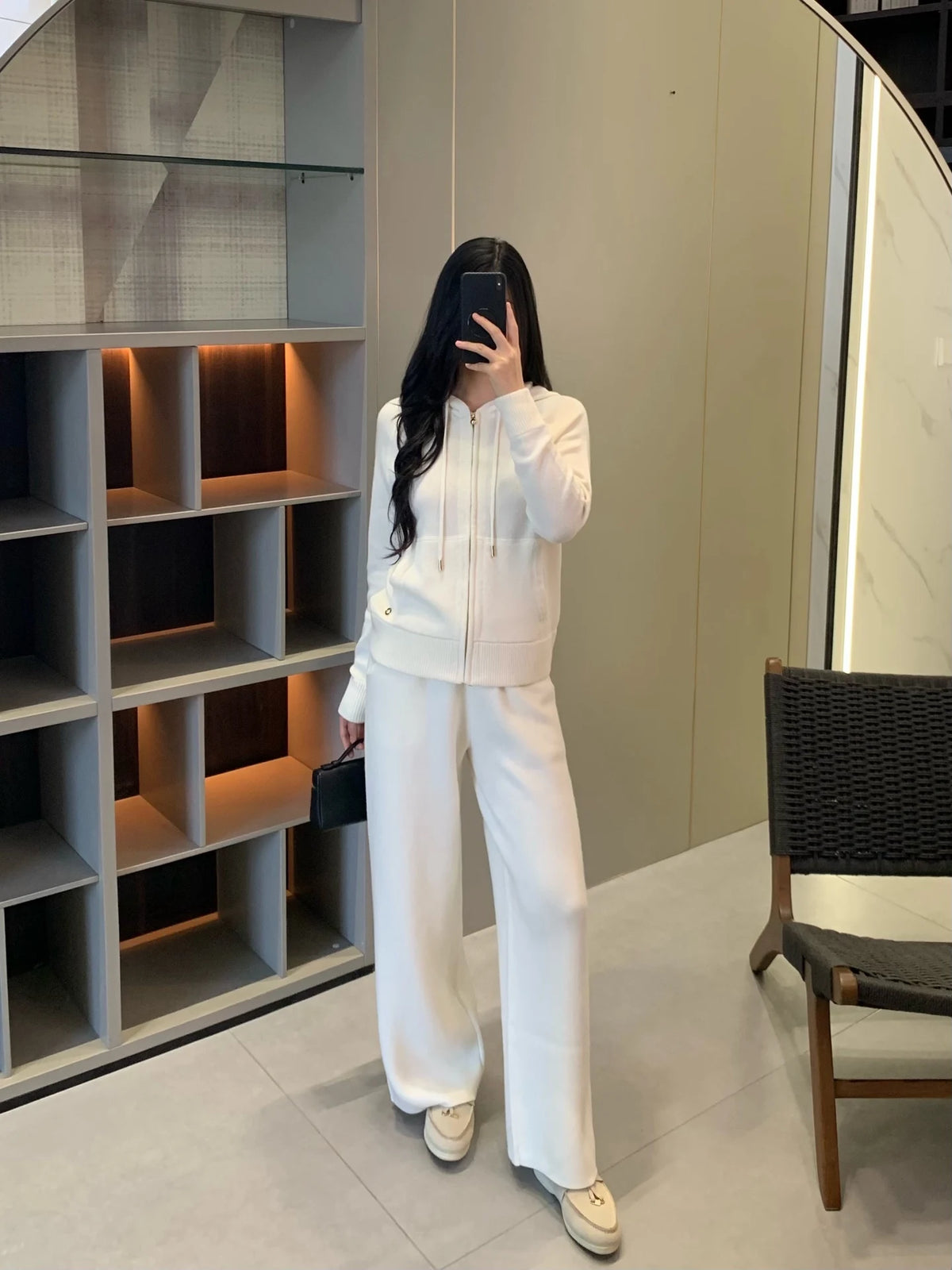 Hooded Knit Two Piece Set With Elastic Waist Pants For Women