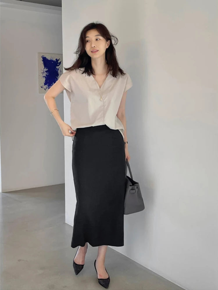 Shirts & Blouses For Women Half Sleeve Summer Loose Button Up Woman Top V Neck Simple Cheap Stylish Offer Aesthetic Hot Xl S Xxl