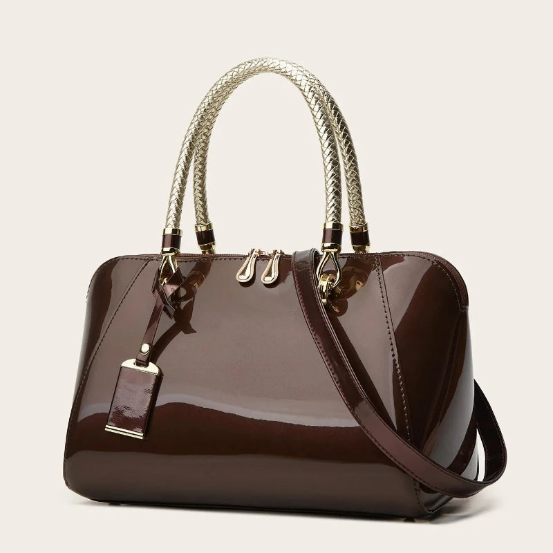 ABQP New Women's Handbag Luxury Brand Fashion Patent Leather Women's Shoulder Bag Large Capacity Boston Women's Bag High Quality