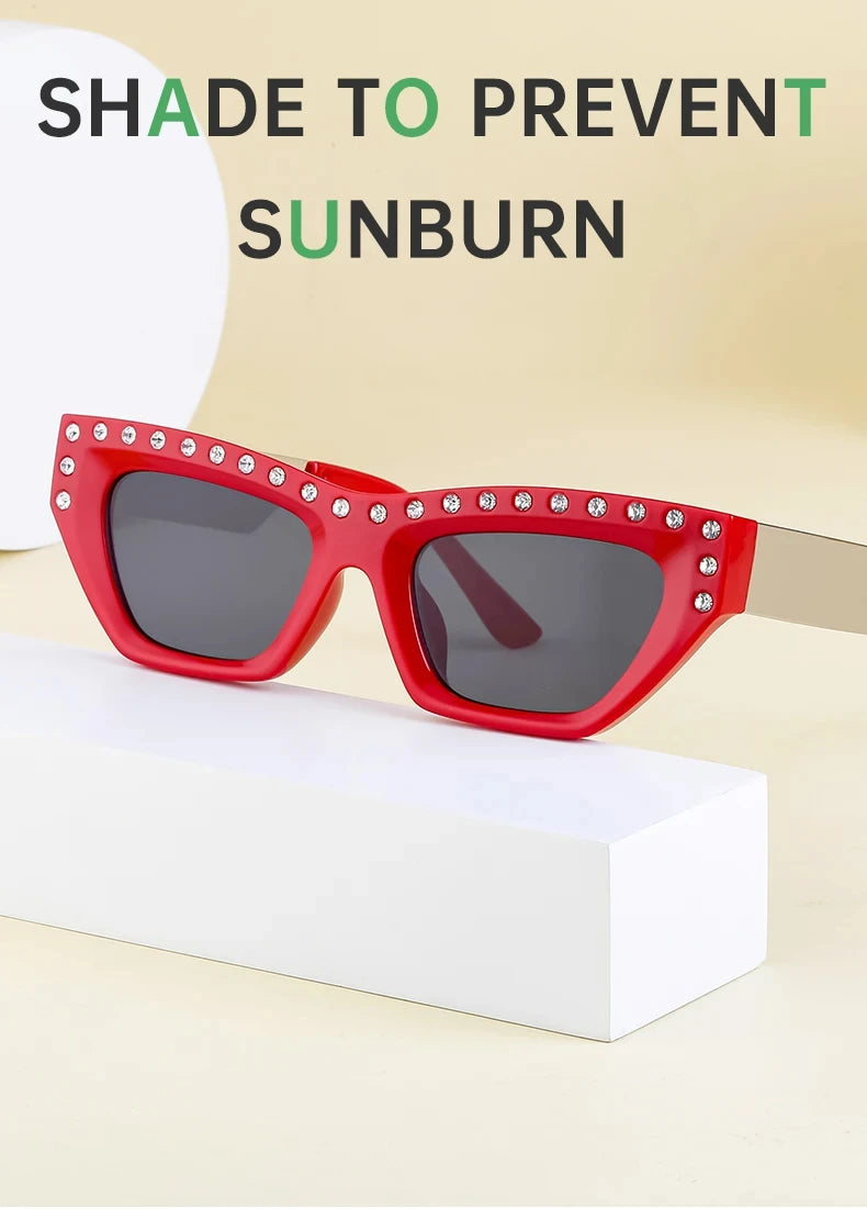 Rhinestone Cat Eye Rectangle Sunglasses
