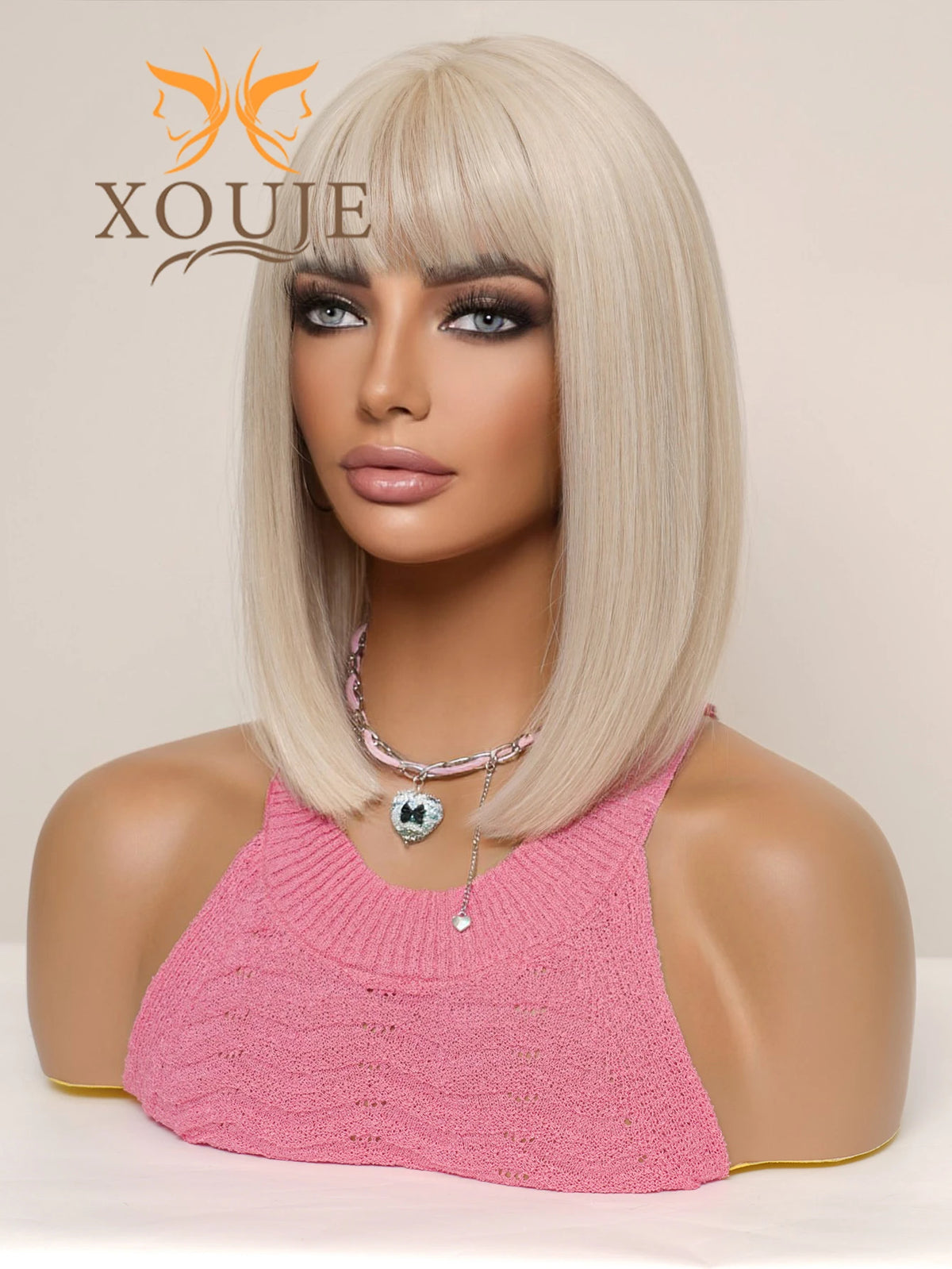 Natural Brown Straight Synthetic Wig With Bangs For Women