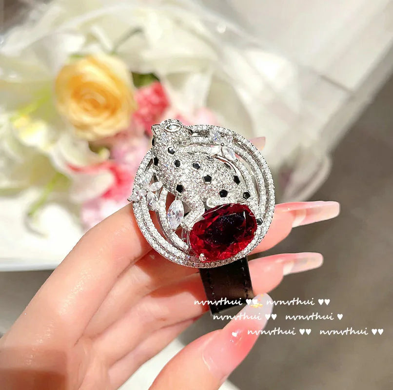 Vintage Leopard Ruby And Emerald Cuff Bracelet for Women
