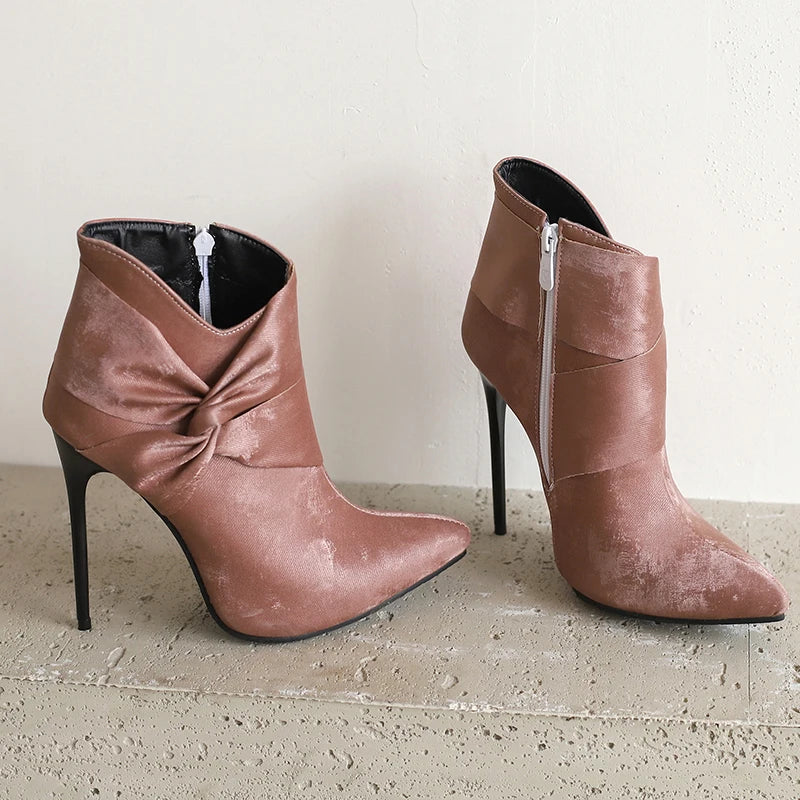 Elegant Bowknot Lace-Up High Heel Ankle Boots for Women