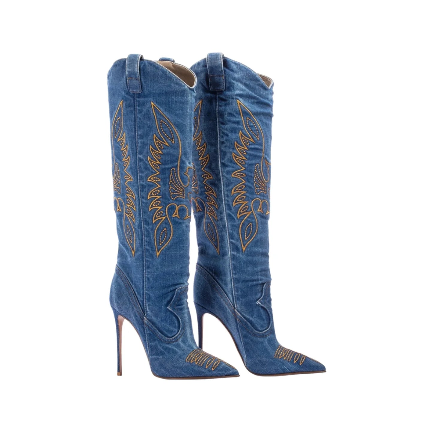 Retro Embroidered Rhinestone Knee High Cowboy Boots for Women
