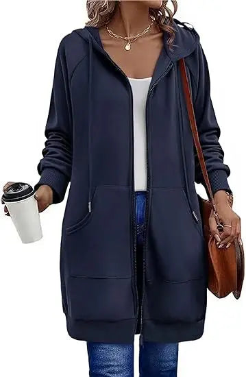 Solid Color Long Sleeve Zippered Hoodies For Women