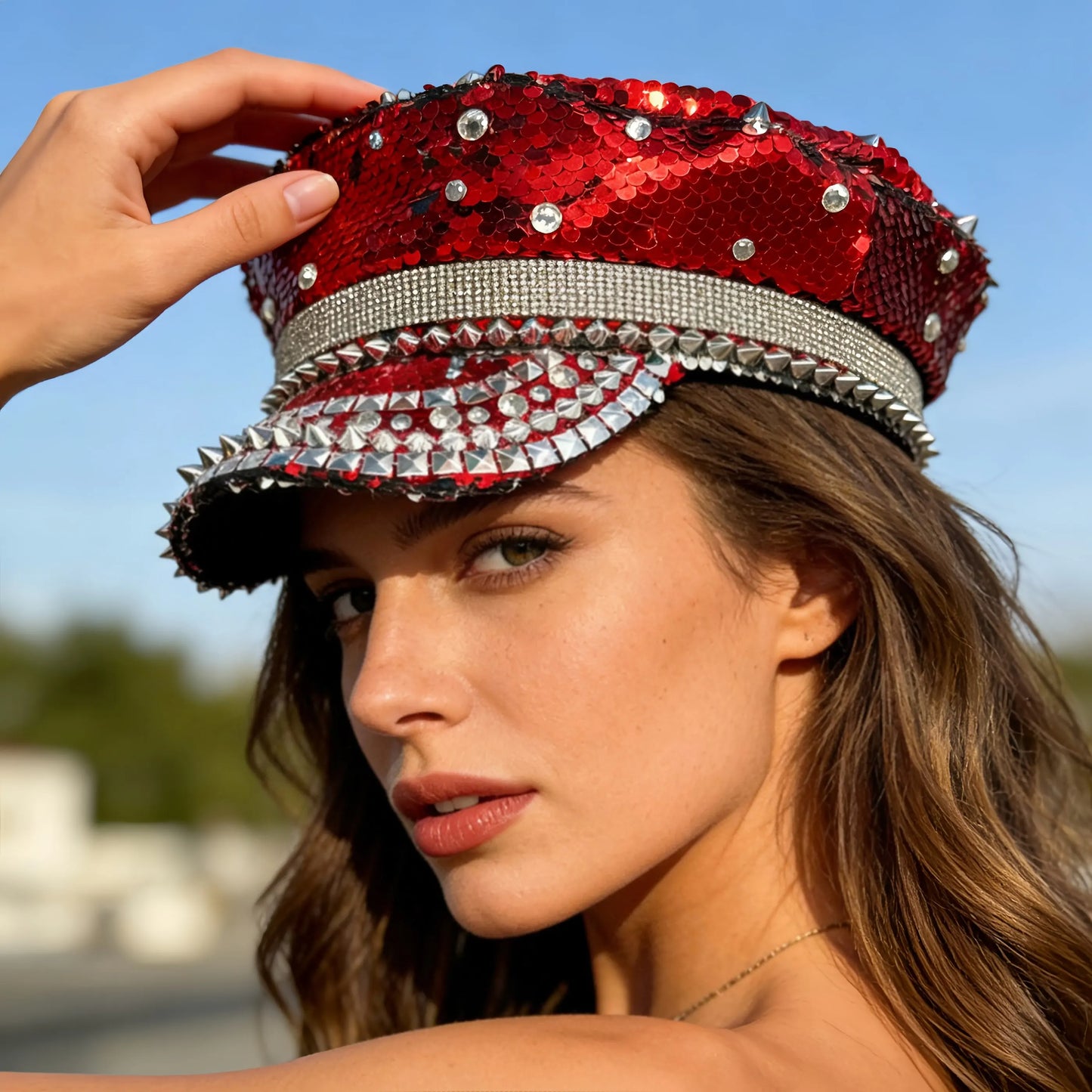 Black Luxury Steampunk Rhinestone Baseball Cap for Women