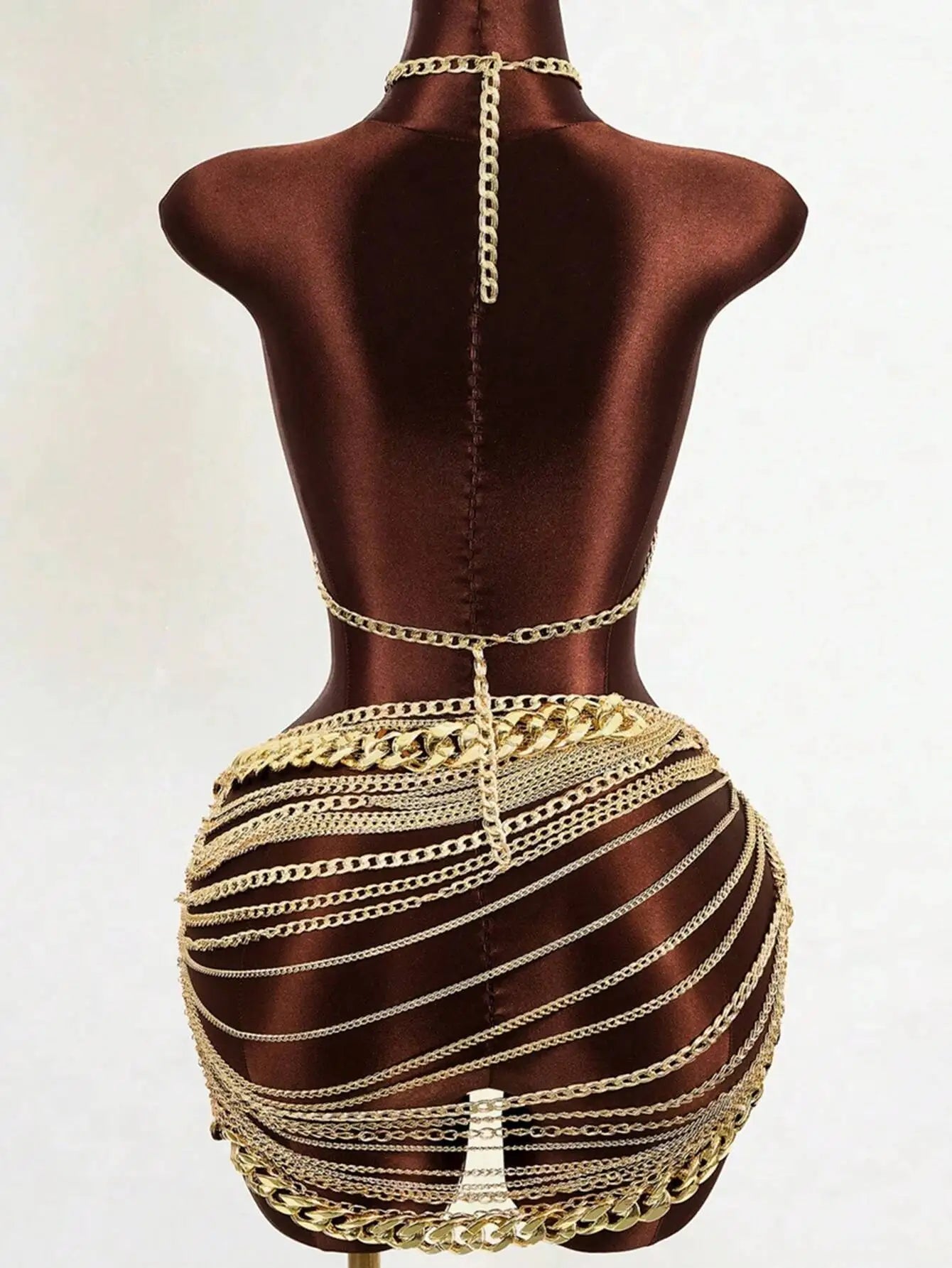 Sheer Metal Chain Backless Mini Dress Party Clubwear for Women