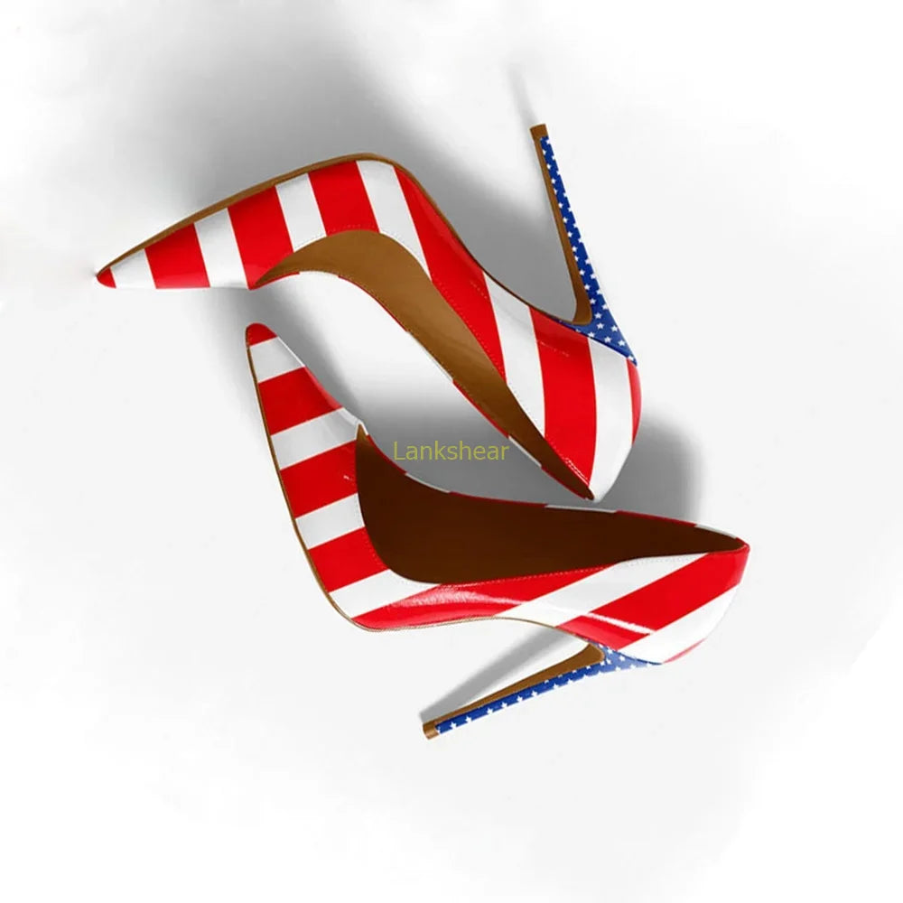 American Flag Print Pointed Toe Stiletto Pumps for Women