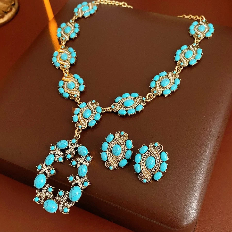 Blue Cross Necklace And Earrings Set