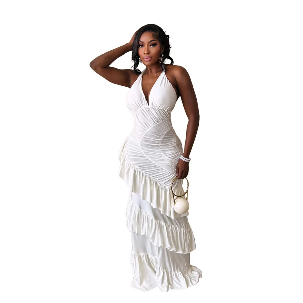 Halter Neck Ruched Satin Mermaid Evening Dress for Women