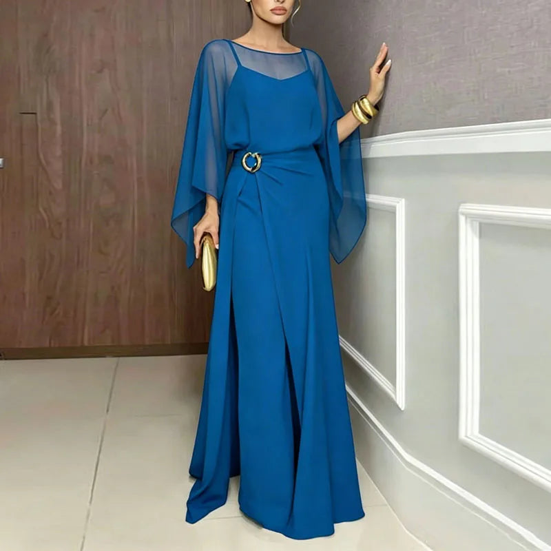 Sheer Flare Sleeve Two Piece Jumpsuit Set for Women