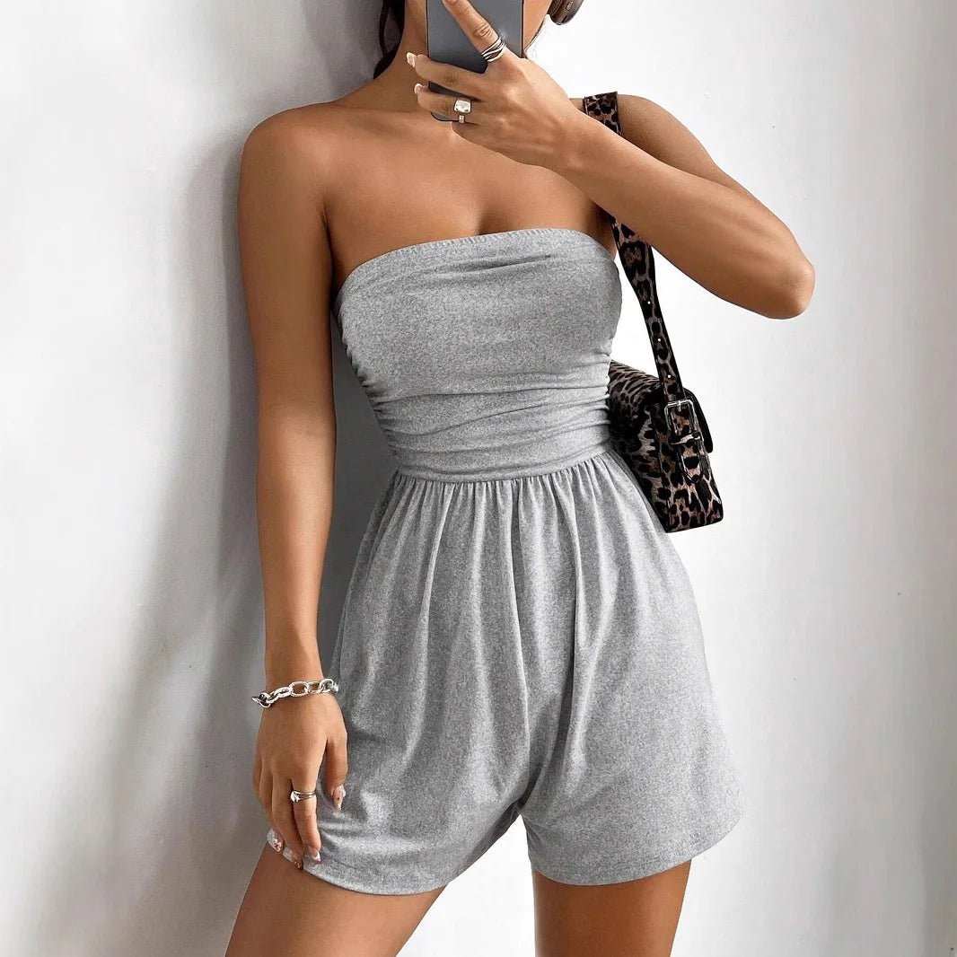 Leopard Print Sleeveless Tube Top Jumpsuit for Women