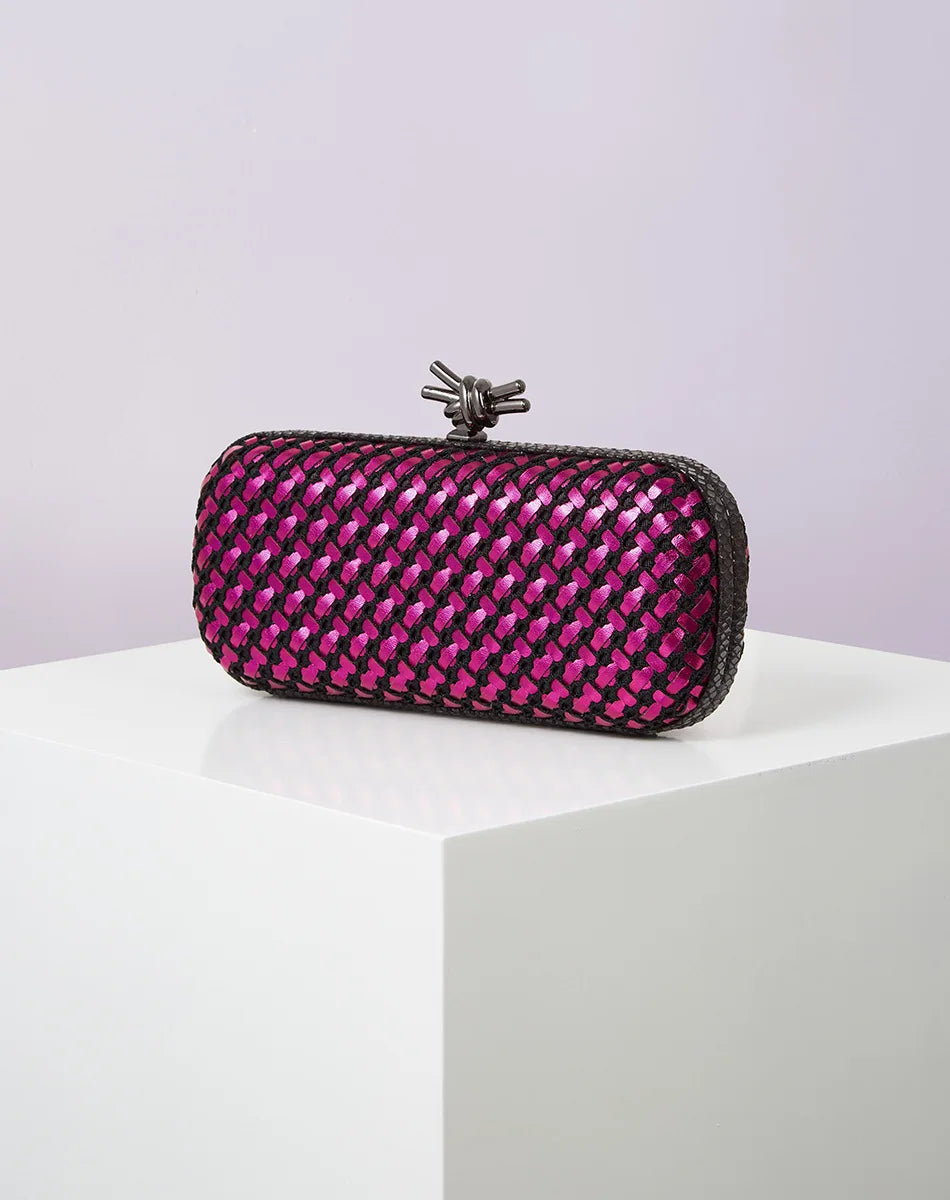 Gold Evening Clutch Bag for Women Leather and Bright Line Woven Purse Elegant Ladies Metal Knot Party Handbag Bolsas Femininas