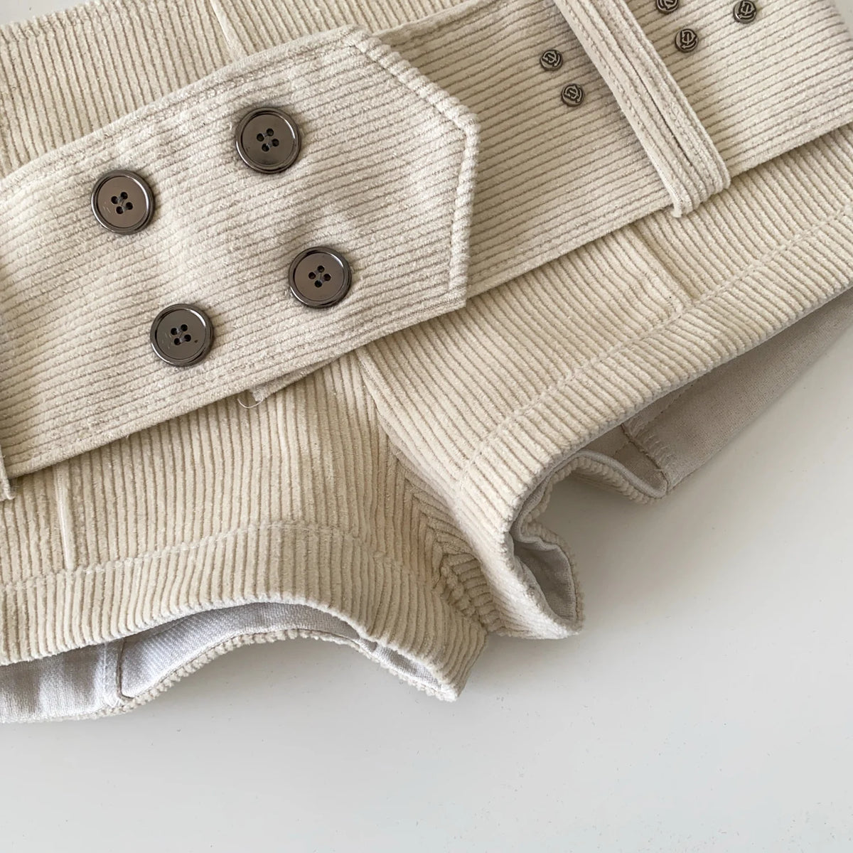 Retro Corduroy Button Detail Low Waist Shorts for Women