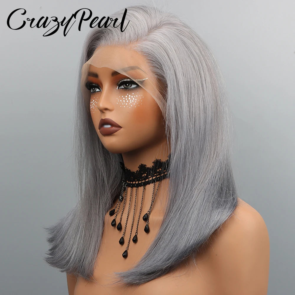 Grey Straight Bob Lace Front Wig With Human Hair for Women