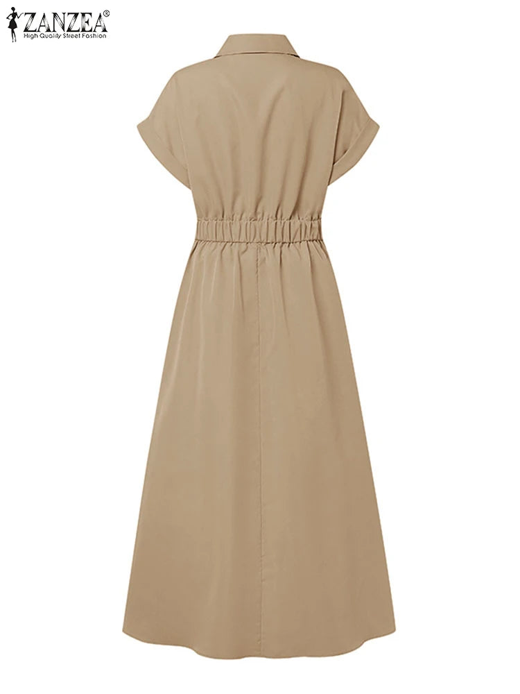 Collared Button Front Maxi Shirt Dress