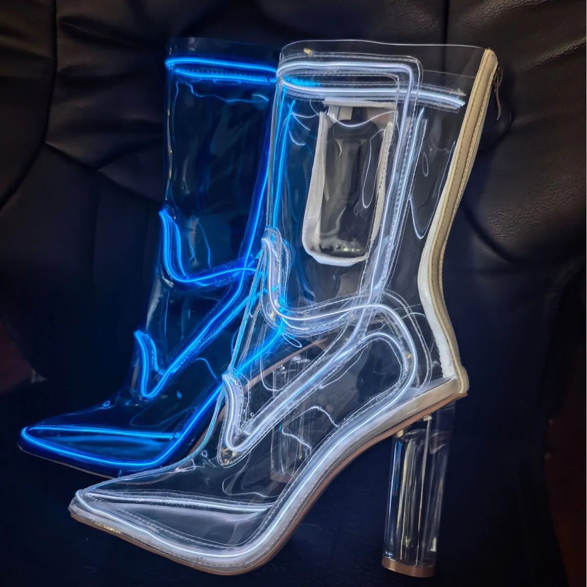 Light Up Transparent Ankle Boots With Block Heels for Women