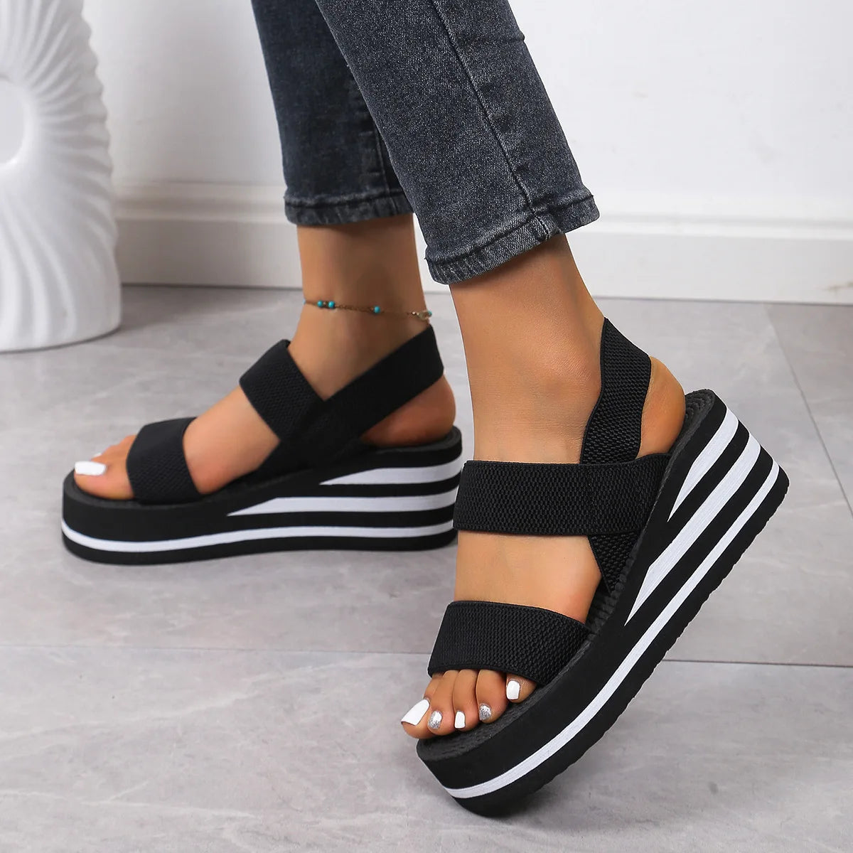 Thick Bottom Slingback Wedge Sandals